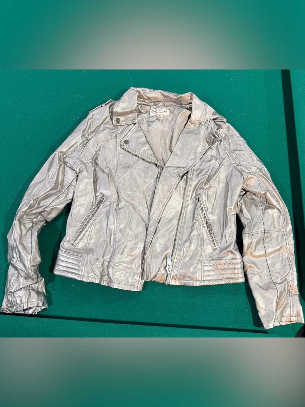 Miss Selfridge Metallic Silver Moto-Style Faux Leather Jacket